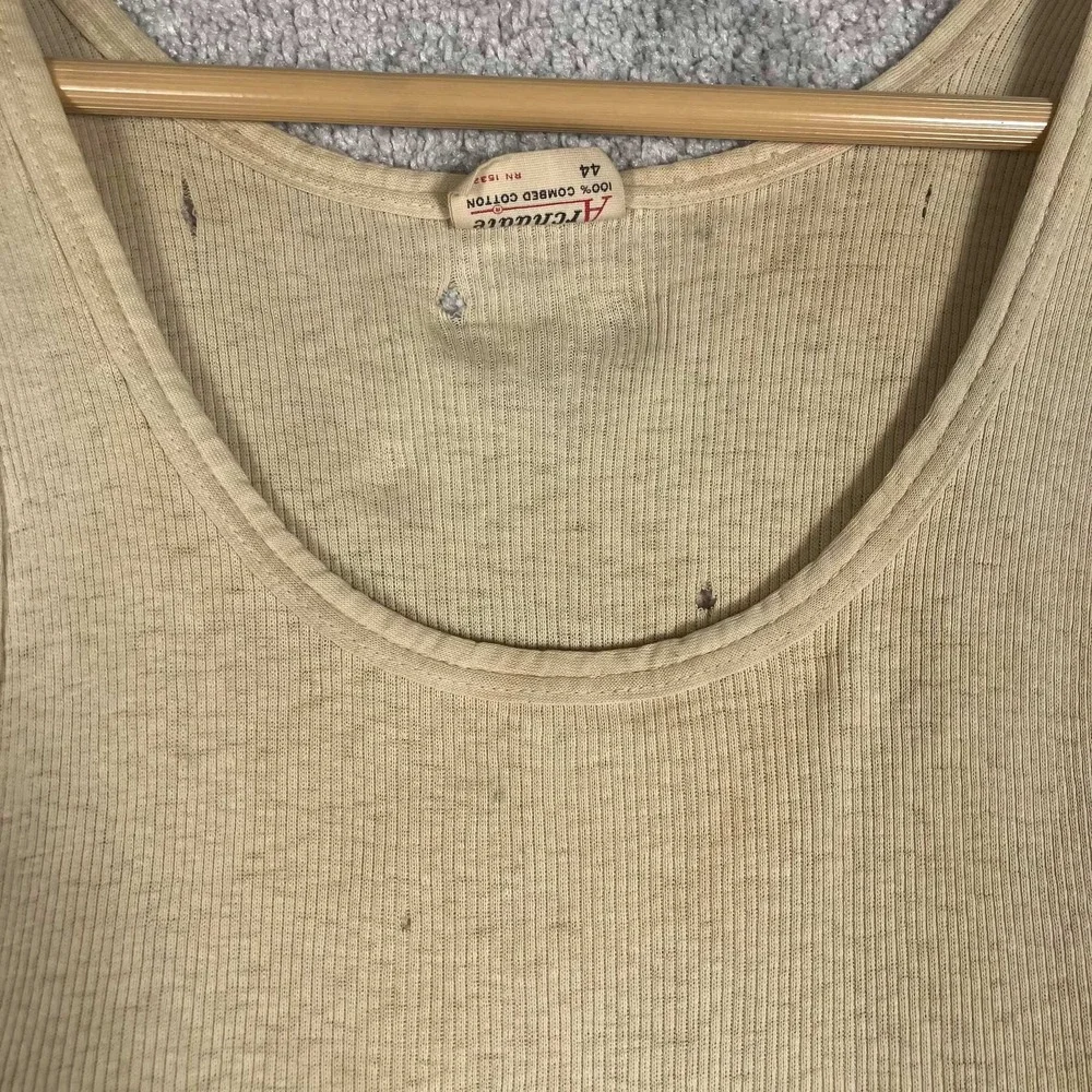 Vintage 60s Archdale Mens Tank Top Beige Cotton Distressed Undershirt Size 44